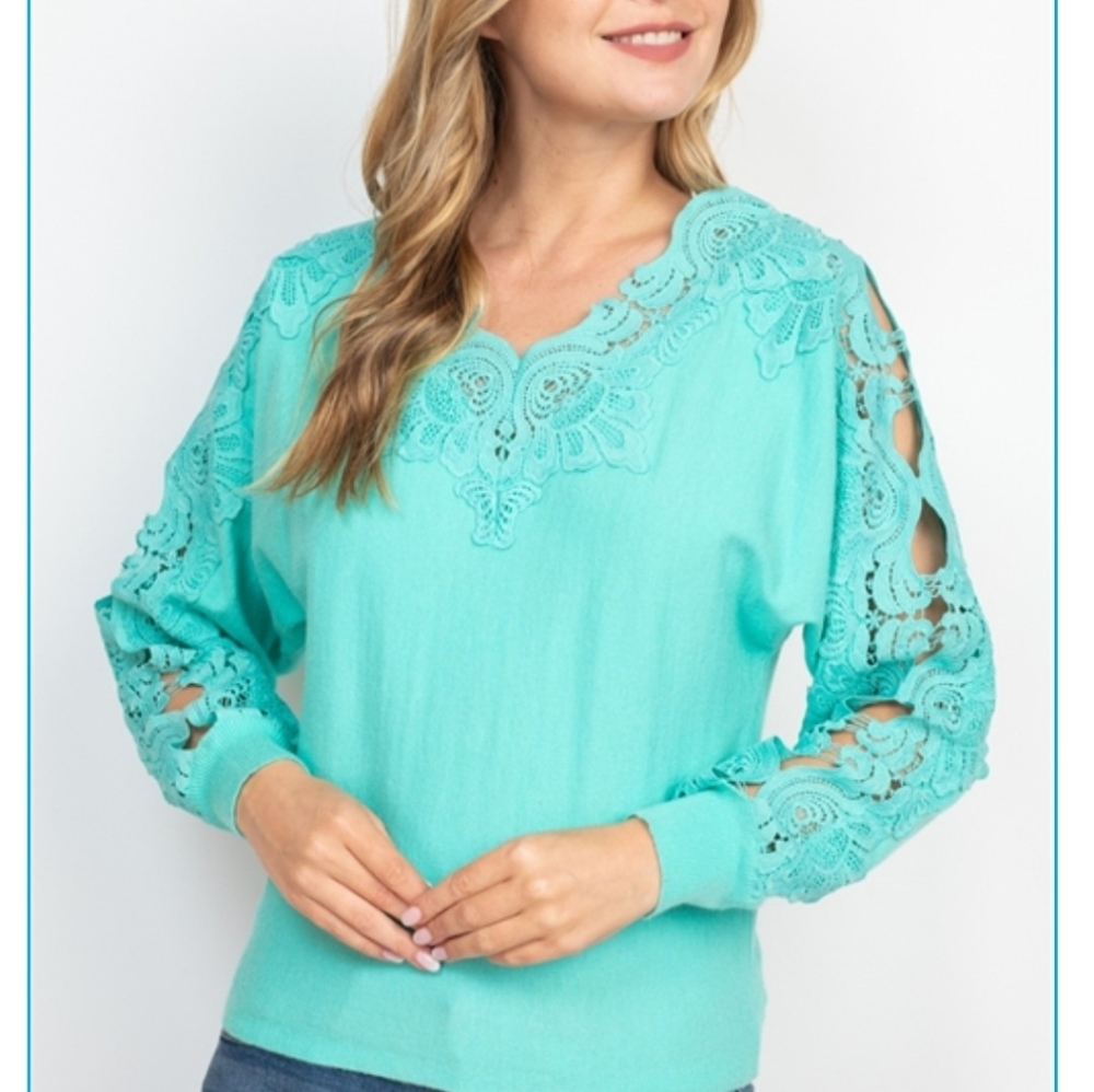 NWT Mint Colored Top with Lace